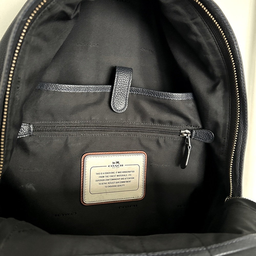 Coach Men’s Navy Blue Pebbled Leather Campus Backpack XL - Picture 6 of 6
